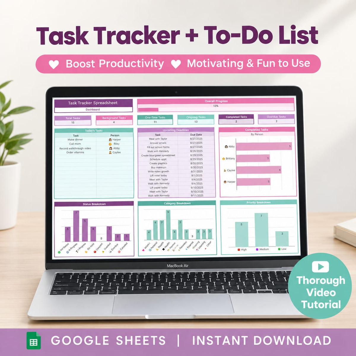 Task Tracker and To-Do List Spreadsheet for Google Sheets