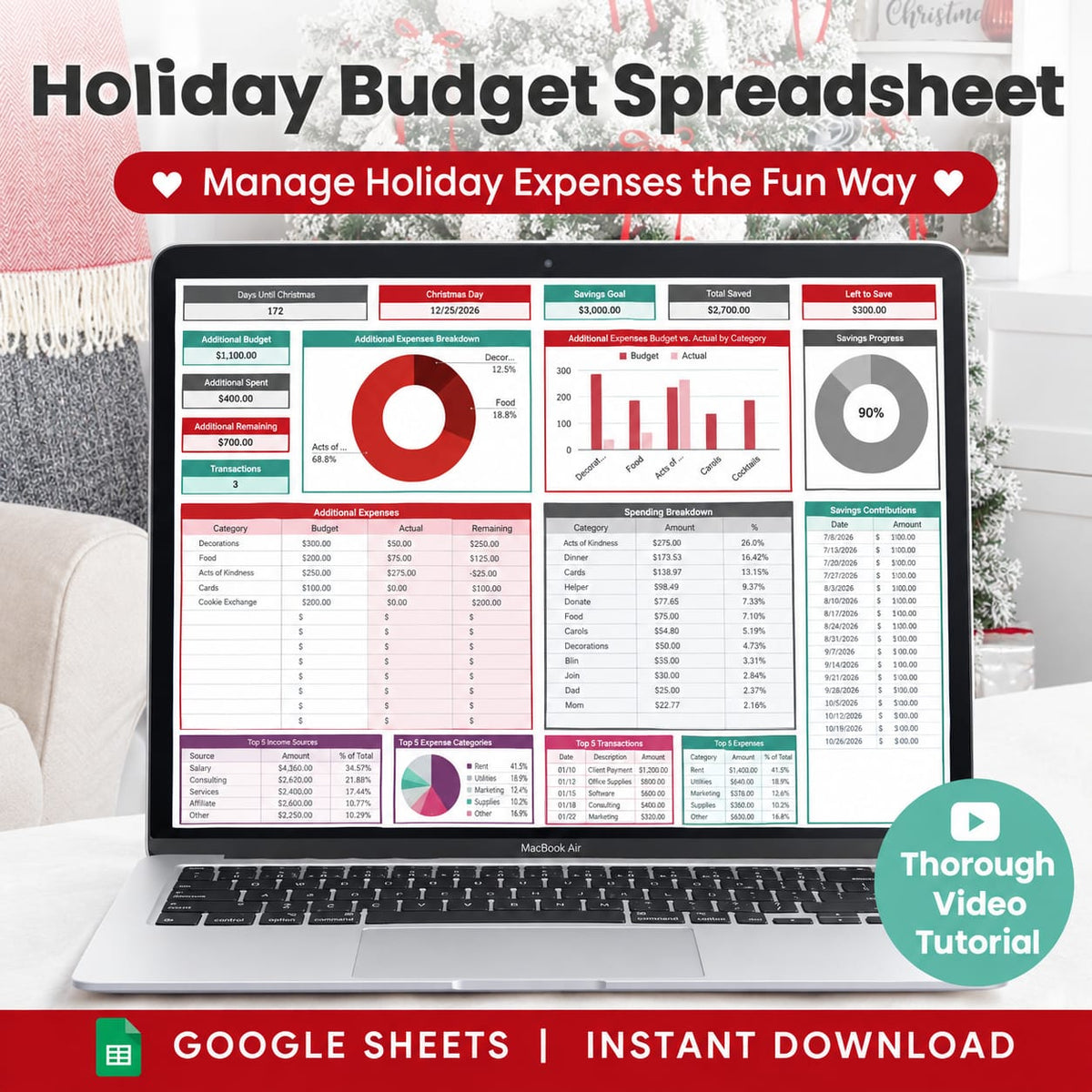 Holiday Budget Spreadsheet for Google Sheets