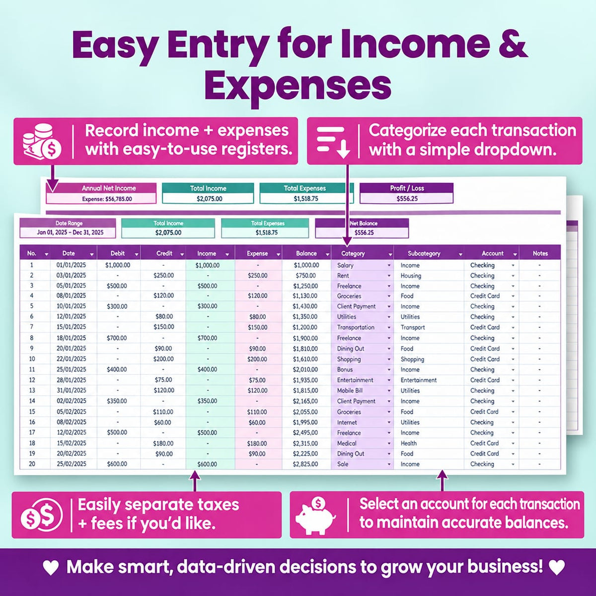 Small Business Bookkeeping Spreadsheet for Google Sheets